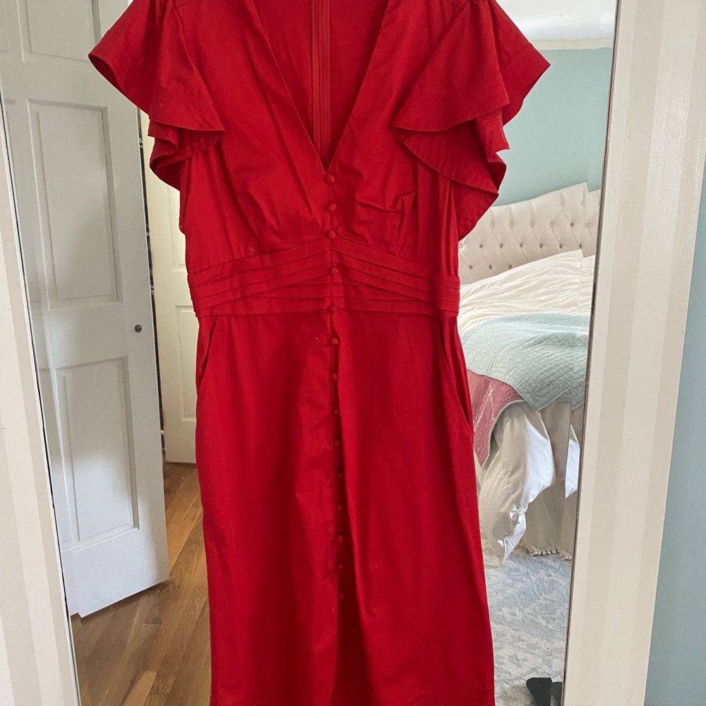 Veronica Beard Sada red ruffled sleeve dress, size 10. Worn once!